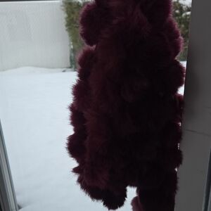 Plush Burgundy RABBIT Fur Scarf